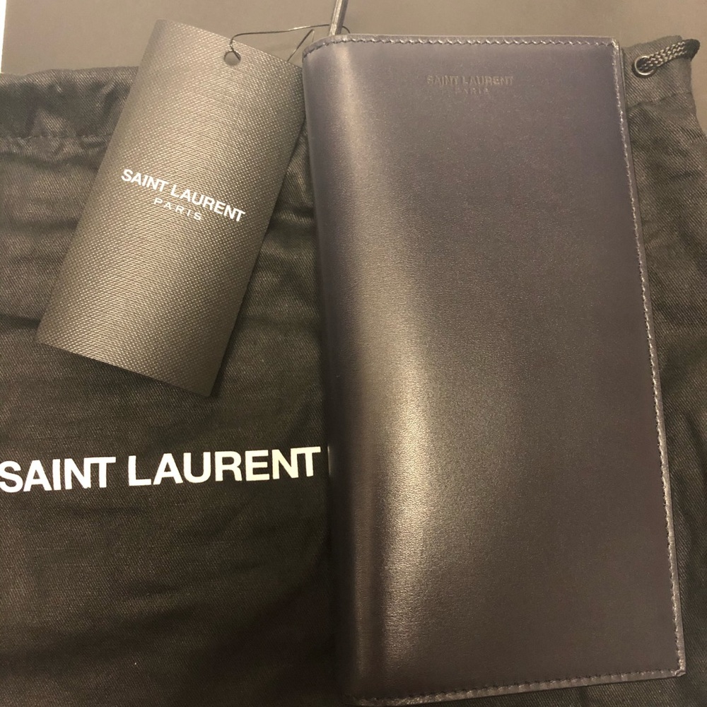 YSL contenental Bi-fold walette navy blue leather